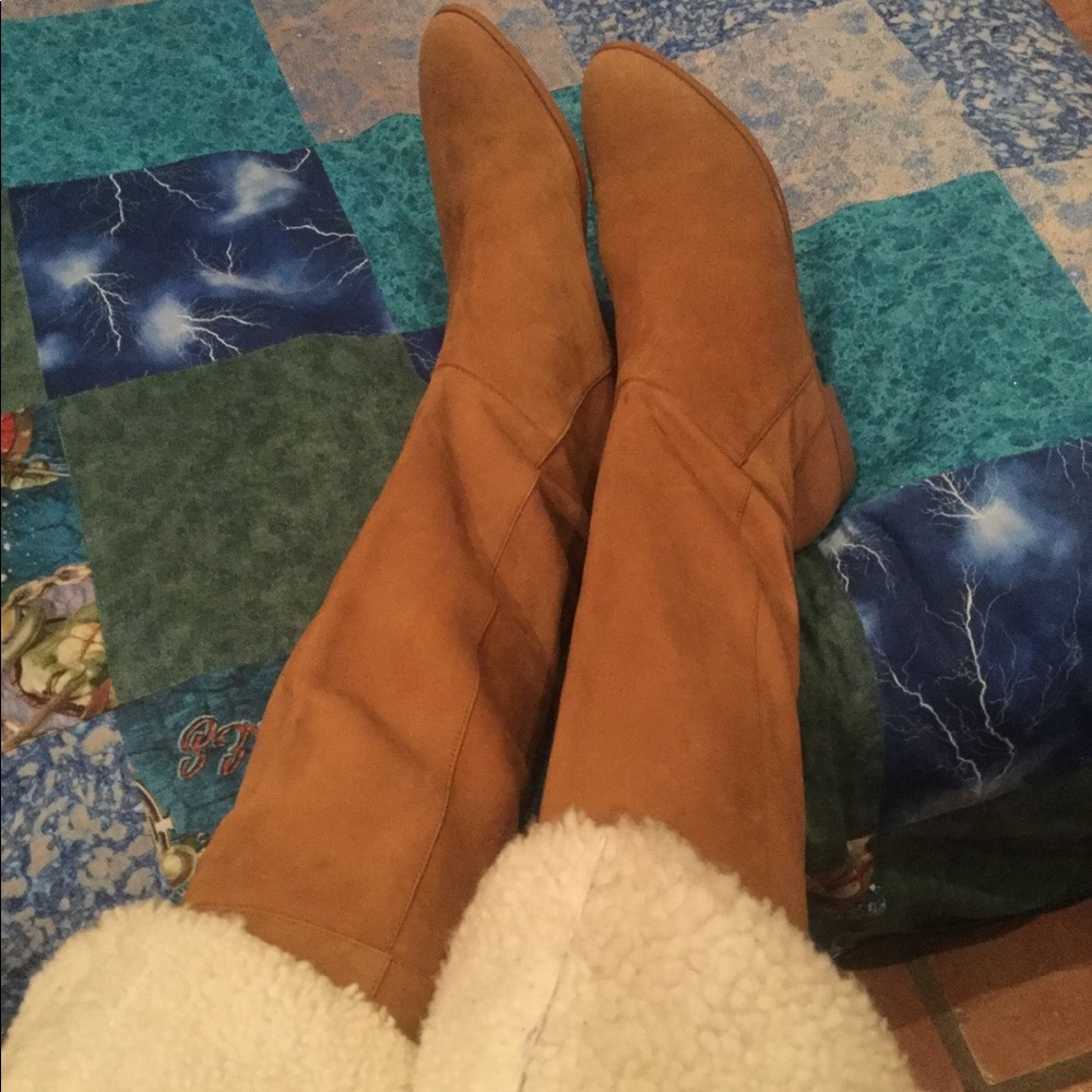 CANDELA 9 1/2 TAN SUEDE SHERPA OVER THE KNEE BOOTS
